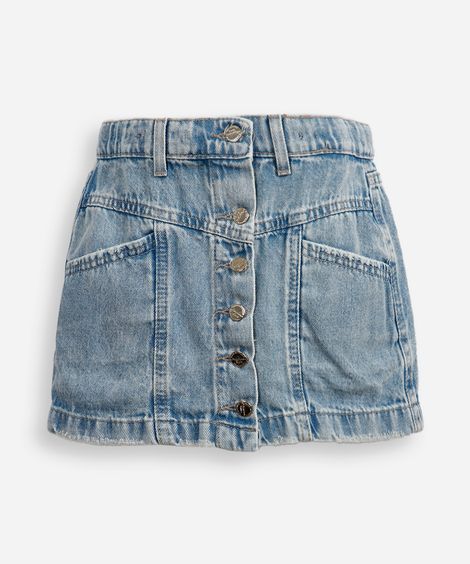 saia curta infantil jeans com botões azul
