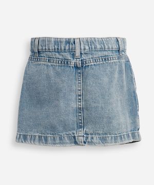 saia curta infantil jeans com botões azul