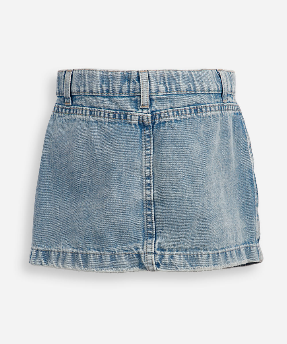 saia curta infantil jeans com botões azul