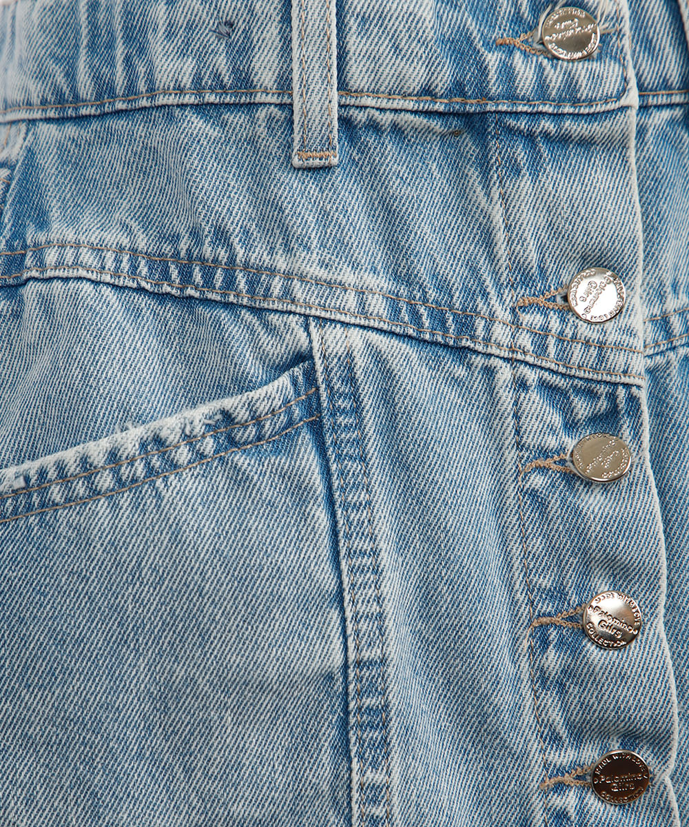 saia curta infantil jeans com botões azul