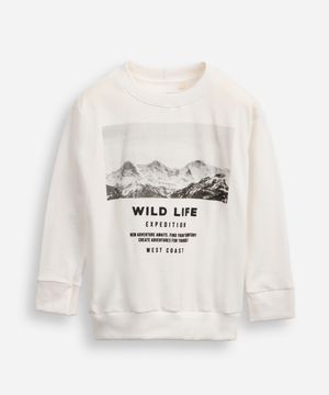 blusa de algodão infantil manga longa wild life off white