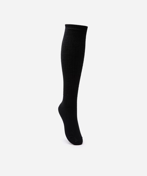 meia feminina de tricot cano longo texturizada preta