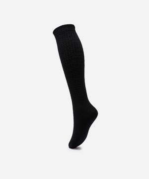 meia feminina de tricot cano longo texturizada preta