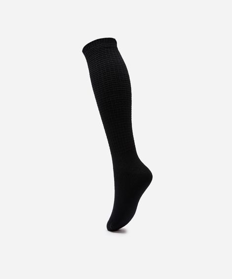 meia feminina de tricot cano longo texturizada preta