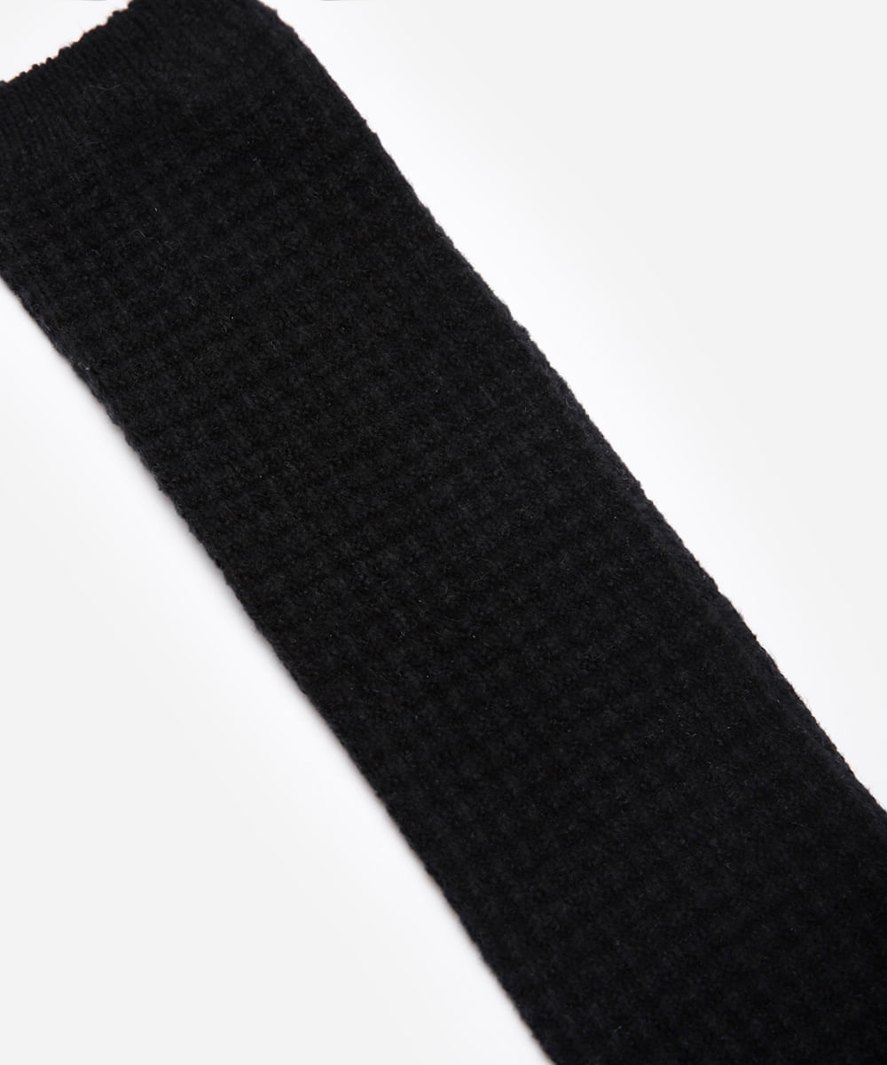 meia feminina de tricot cano longo texturizada preta