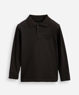 polo de algodão piquet infantil manga longa cinza