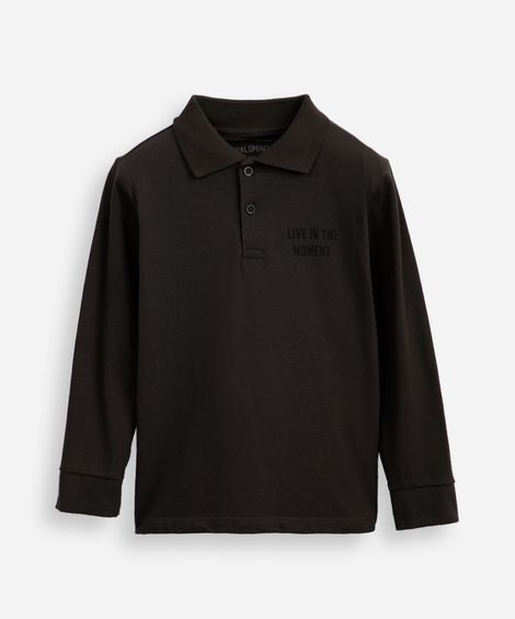 polo de algodão piquet infantil manga longa cinza