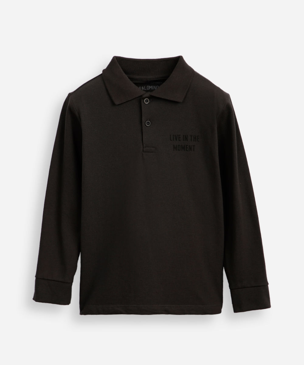 polo de algodão piquet infantil manga longa cinza