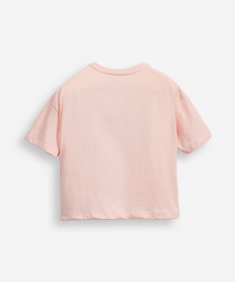 camiseta de algodão infantil lacinho com paetê rosa