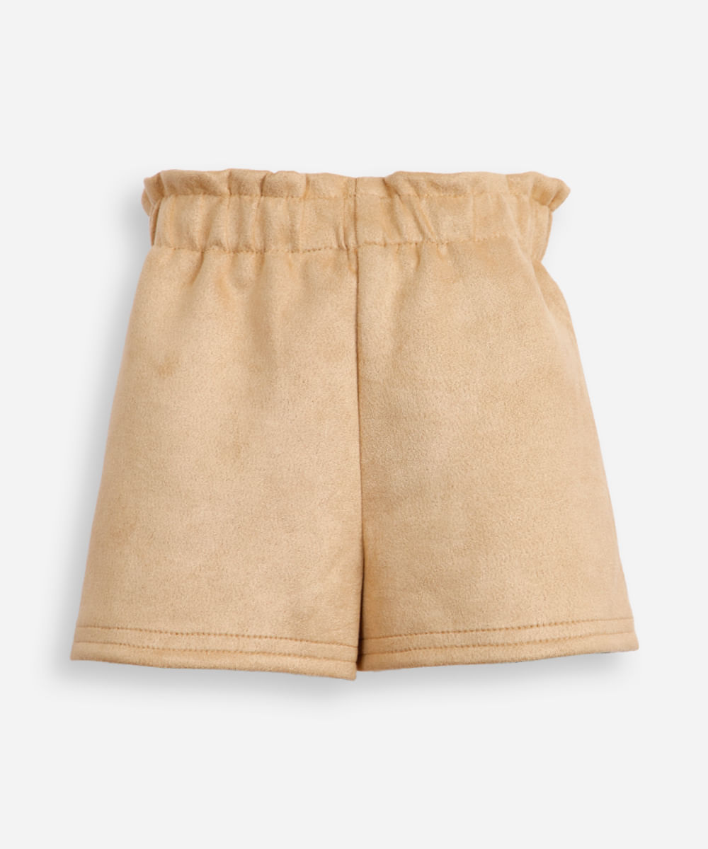 short mom infantil de suede com bolsos bege