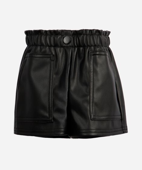 short mom infantil de poliuretano com bolsos preto