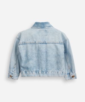 jaqueta jeans infantil floral azul