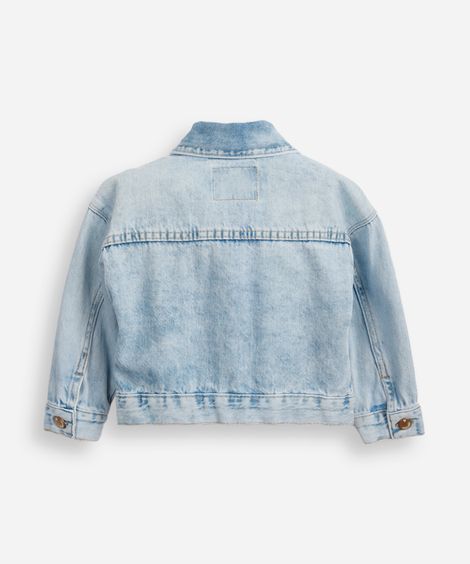 jaqueta jeans infantil floral azul