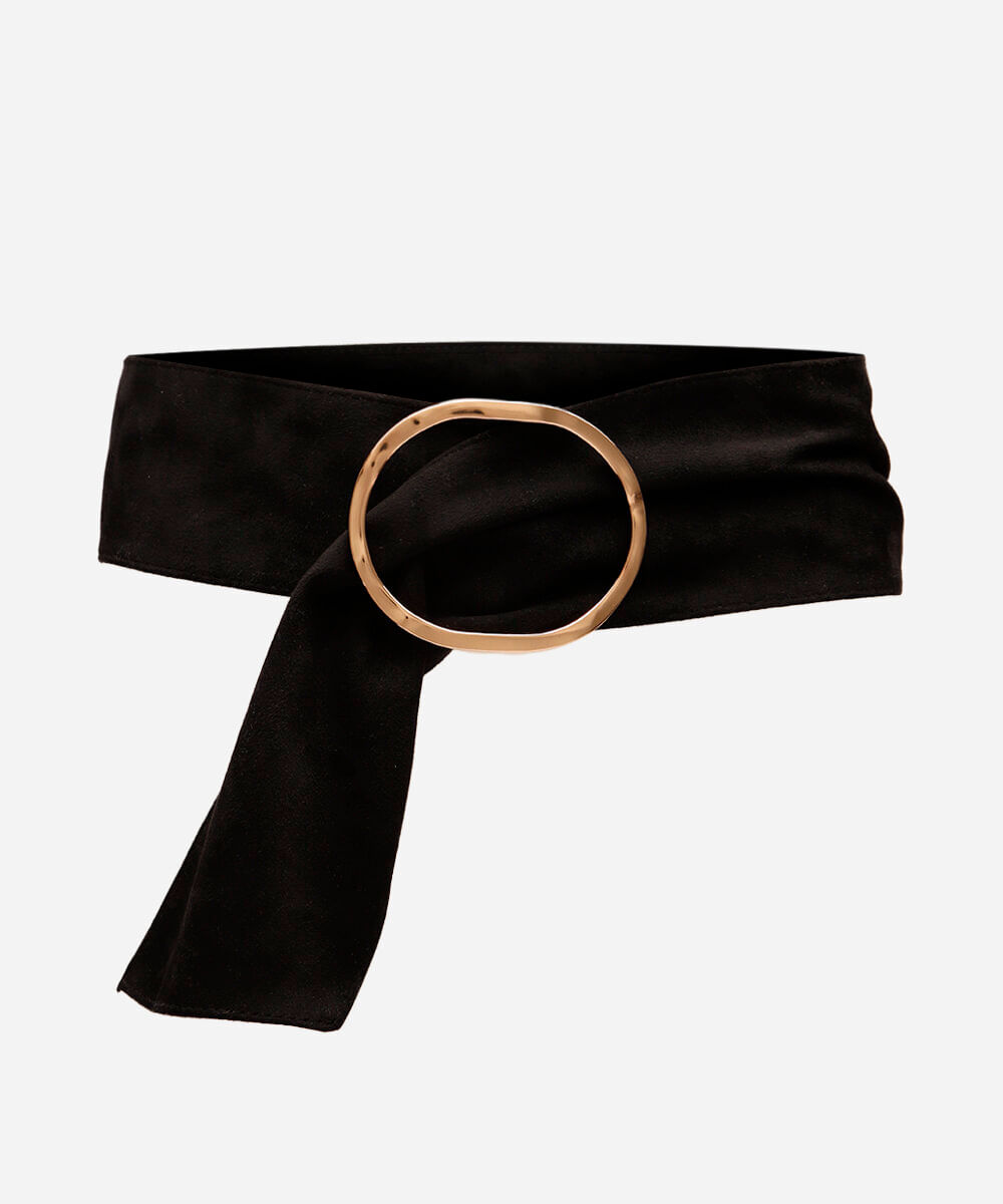 cinto feminino de suede com fivela texturizada preto