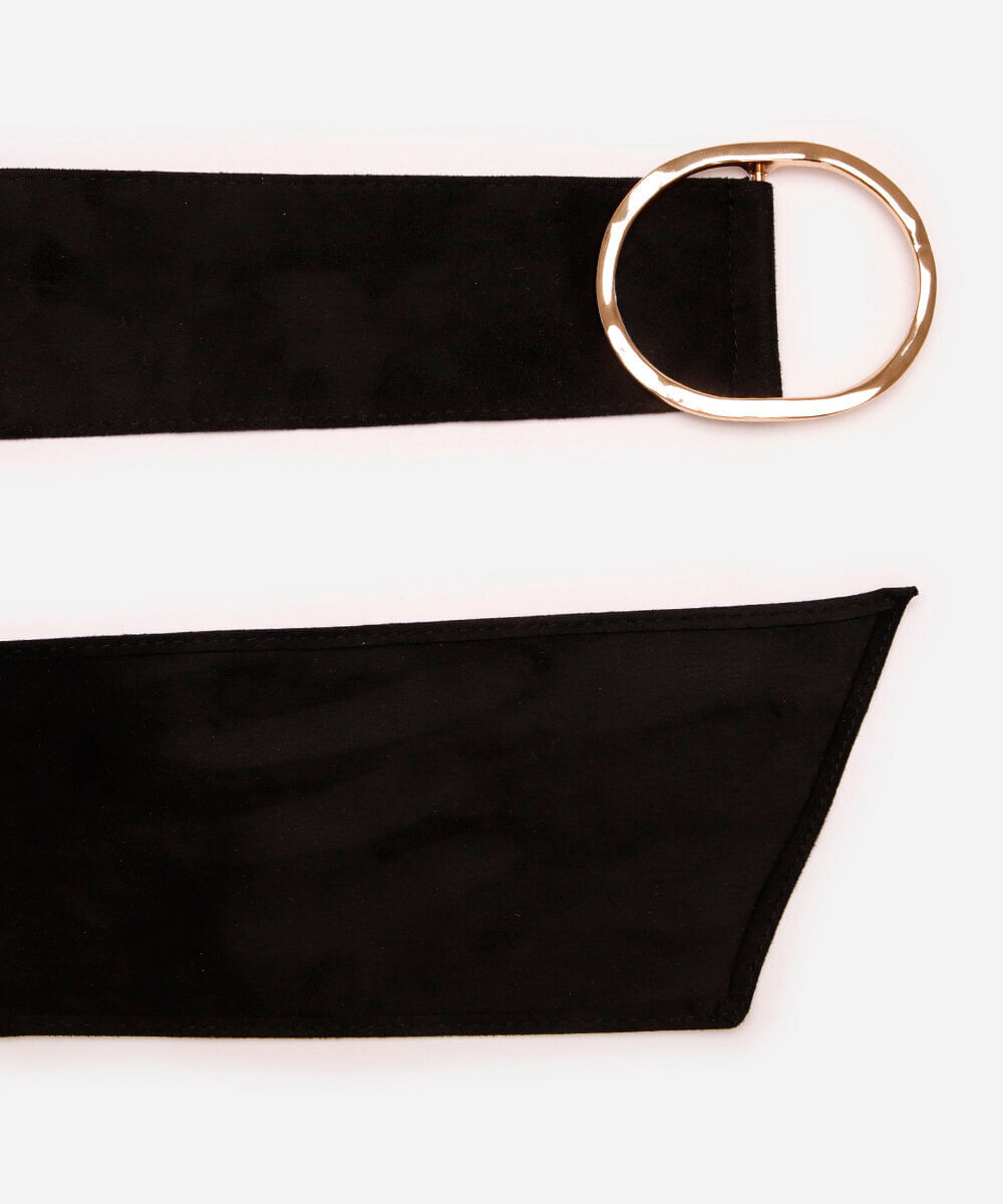 cinto feminino de suede com fivela texturizada preto