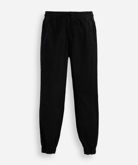 calça jogger juvenil de sarja cós com elástico preta