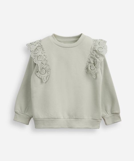 blusão de moletom infantil babado de laise verde