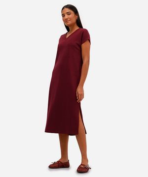 vestido midi básico feminino texturizado vinho