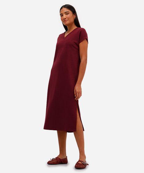 vestido midi básico feminino texturizado vinho