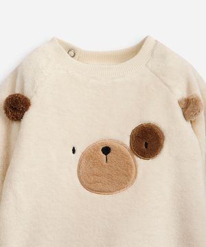 conjunto infantil longo de fleece ursinho bege