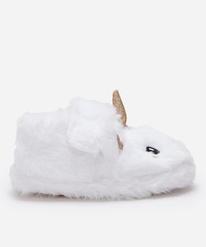 pantufa infantil unicórnio com antiderrapante branca