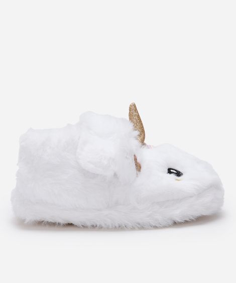 pantufa infantil unicórnio com antiderrapante branca
