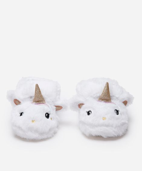 pantufa infantil unicórnio com antiderrapante branca