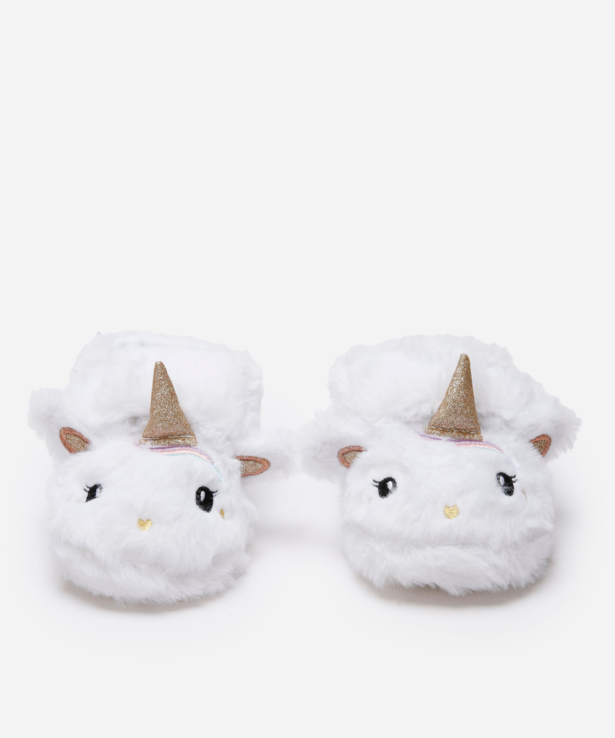 pantufa infantil unicórnio com antiderrapante branca