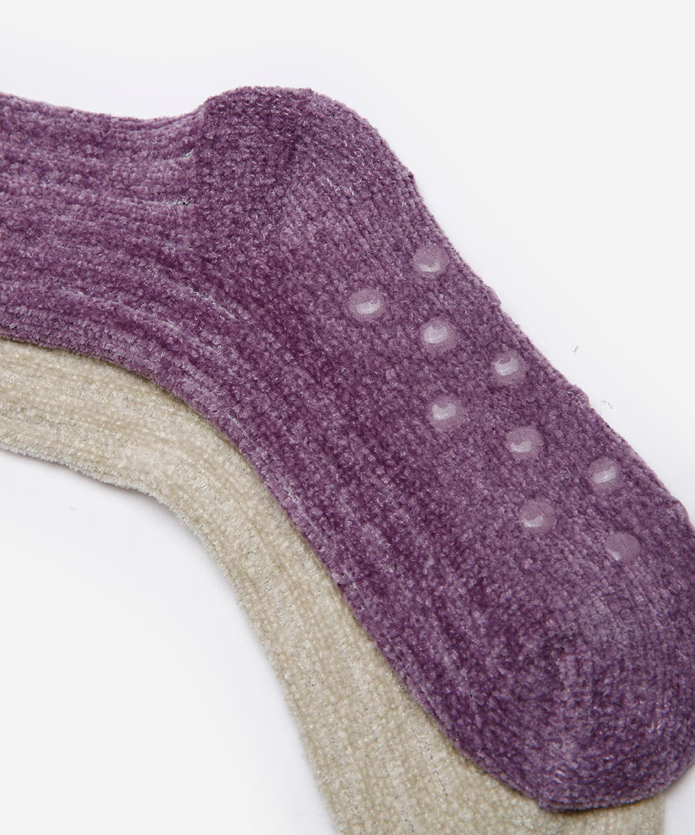 kit de 2 meias femininas de tricot cano alto com antiderrapante colorida