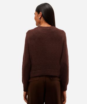 suéter básico cropped feminino de tricot marrom