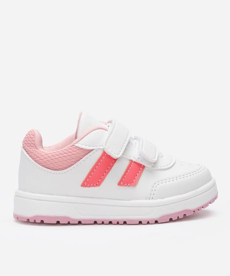 tênis casual infantil com velcro bicolor branco