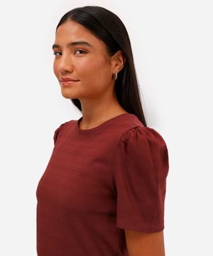 blusa de algodão manga bufante roxo uva - vinho