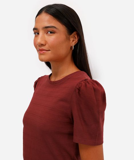 blusa de algodão manga bufante roxo uva - vinho
