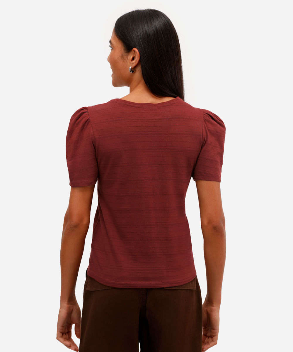 blusa de algodão manga bufante roxo uva - vinho