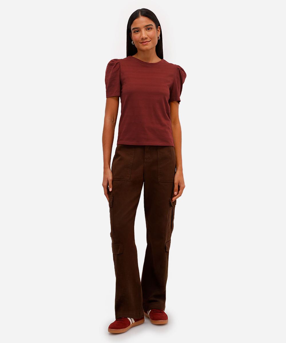 blusa de algodão manga bufante roxo uva - vinho