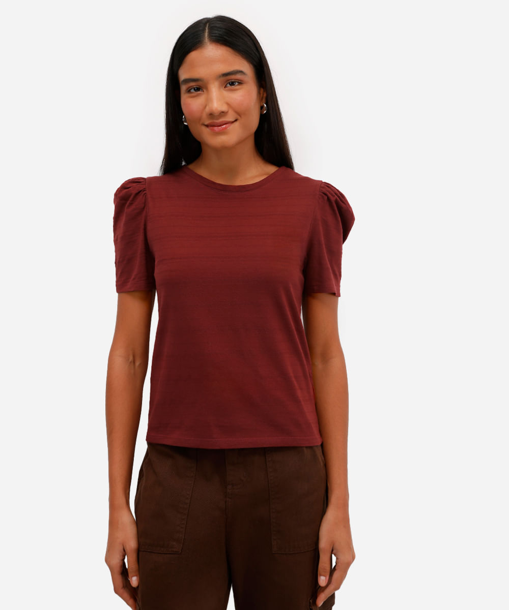 blusa de algodão manga bufante roxo uva - vinho