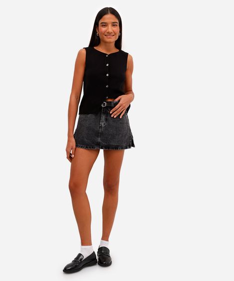 short saia feminino jeans com cinto preto