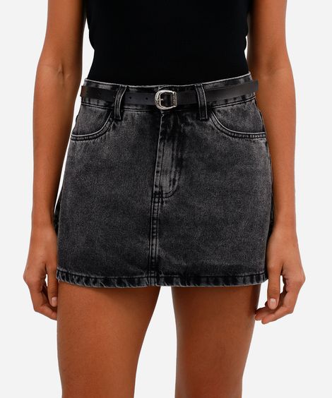 short saia feminino jeans com cinto preto