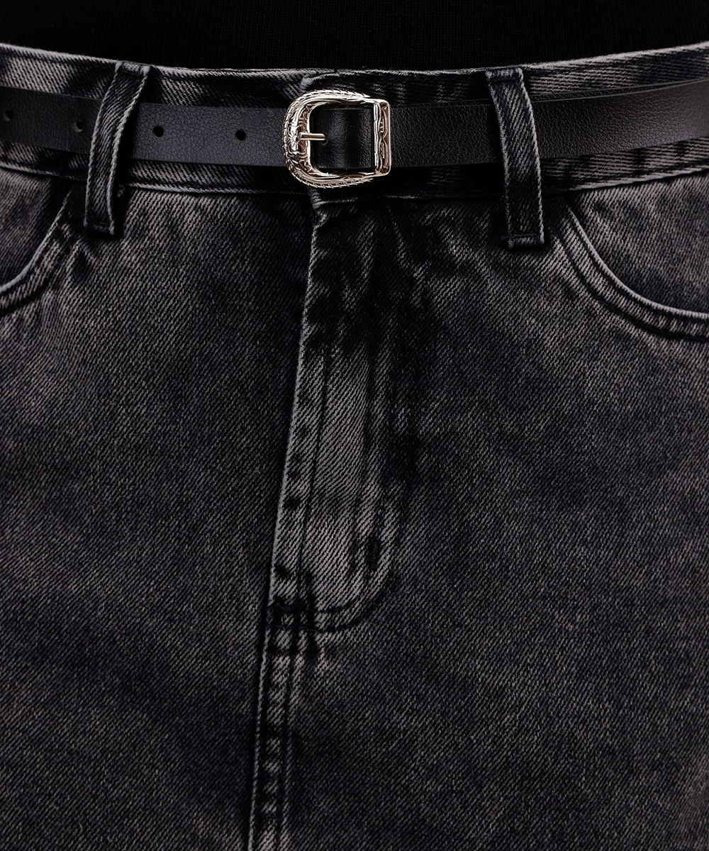 short saia feminino jeans com cinto preto