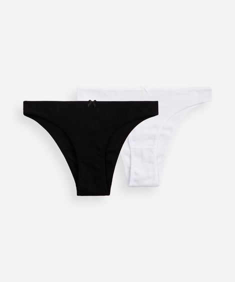 kit de 2 calcinhas biquíni de algodão canelado colorido