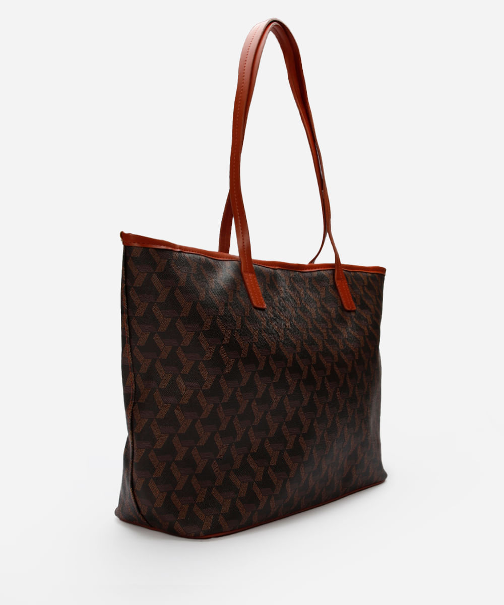 bolsa shopper feminina geométrica marrom