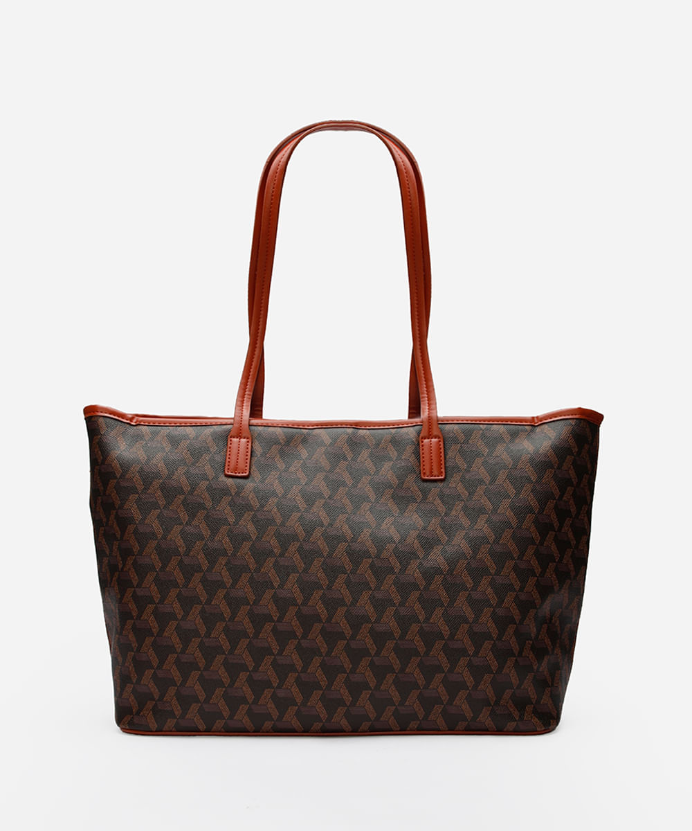 bolsa shopper feminina geométrica marrom