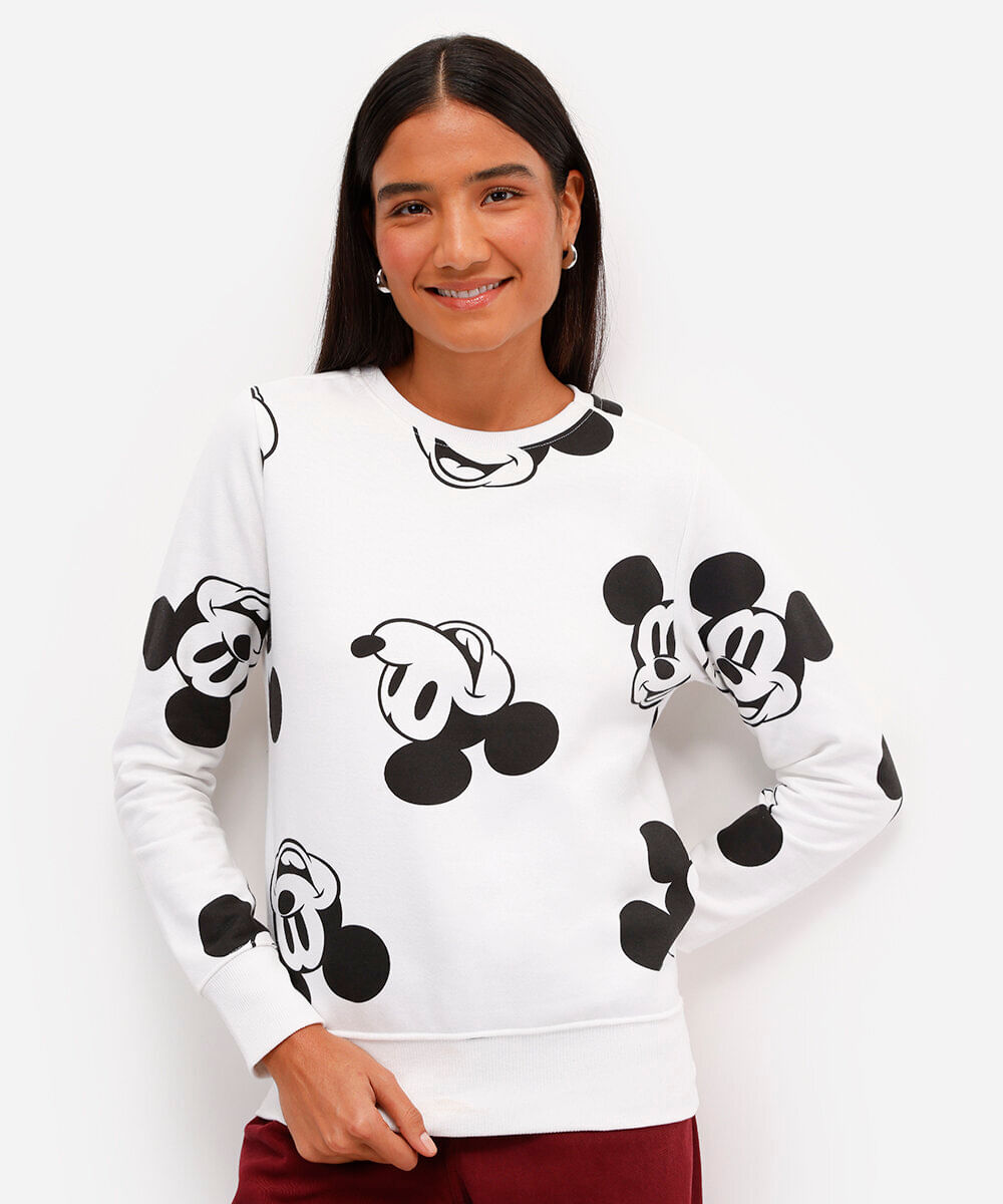 blusão feminino de moletom felpado mickey off white