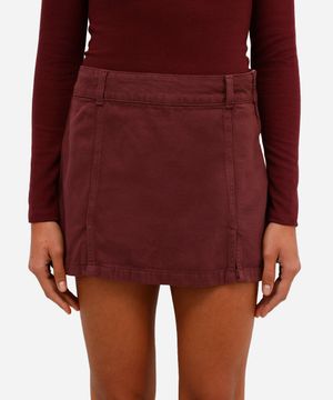 short saia feminino de sarja com fendas - vinho
