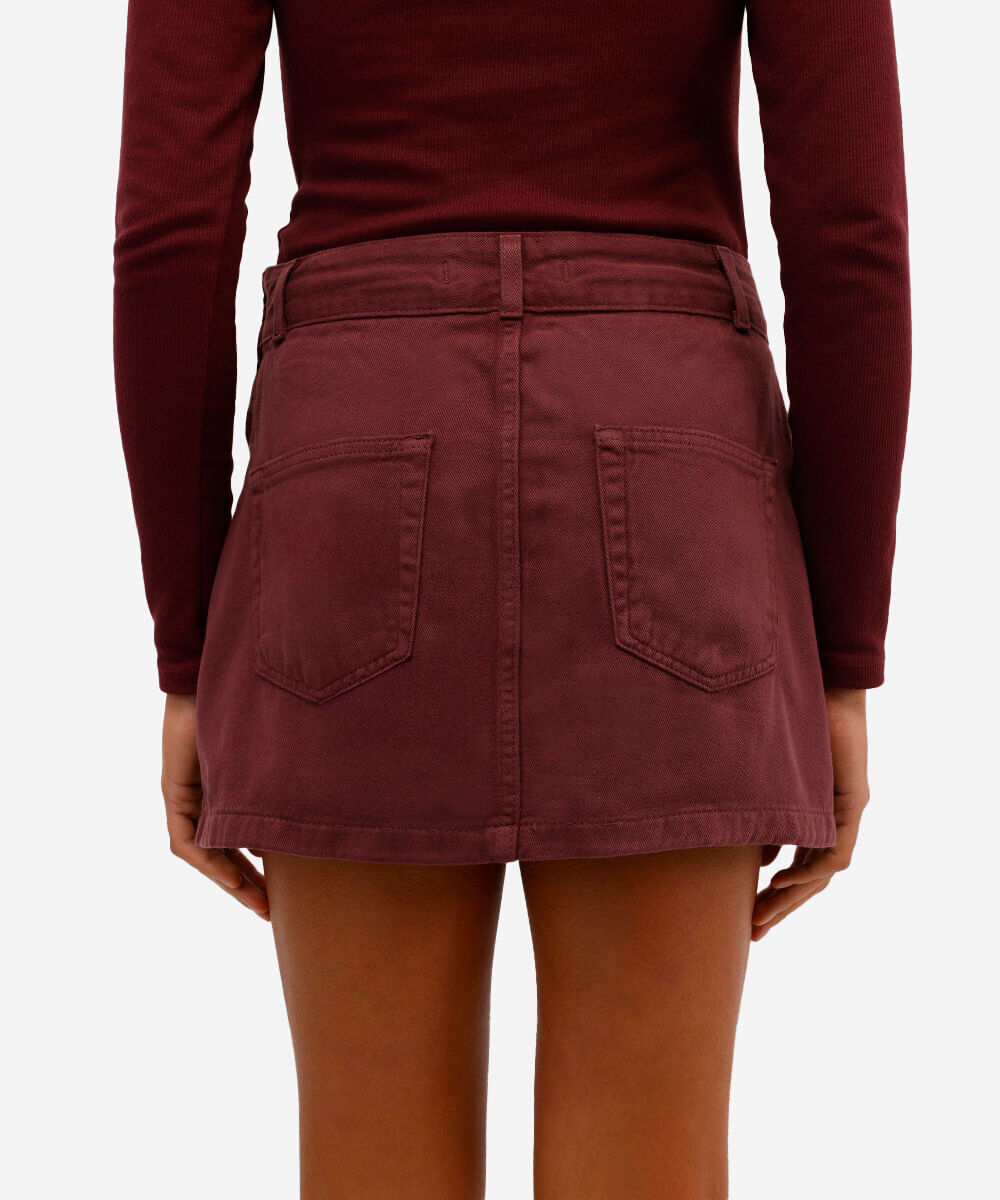 short saia feminino de sarja com fendas - vinho