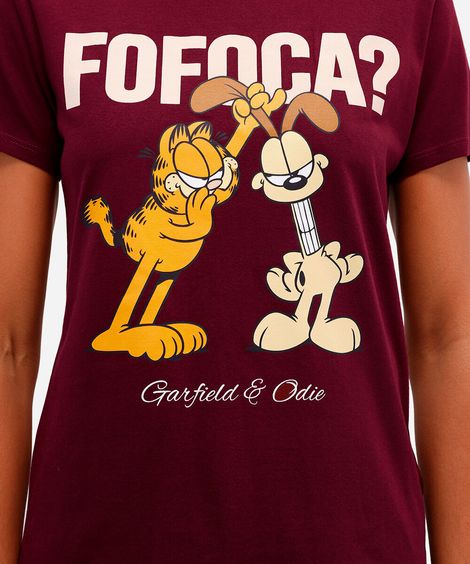camiseta feminina de algodão garfield vinho