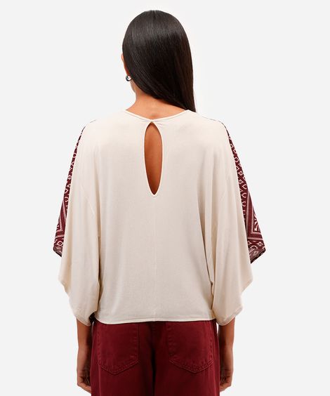 bata feminina de viscose decote v folhagens vinho