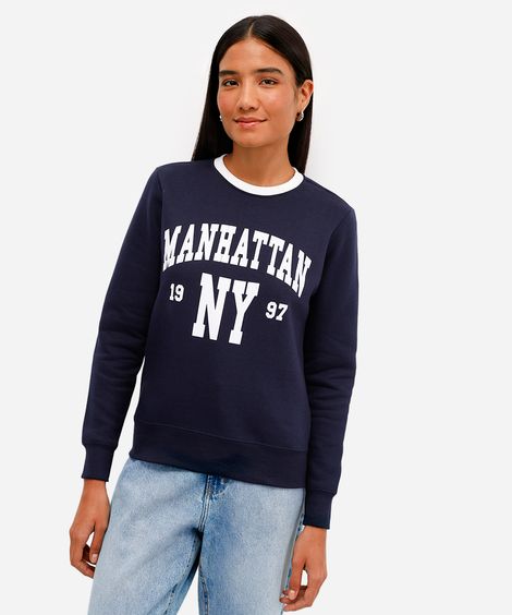 blusão feminino de moletom felpado manhattan azul