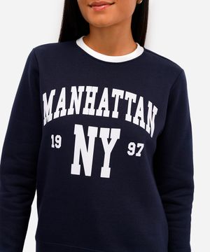 blusão feminino de moletom felpado manhattan azul