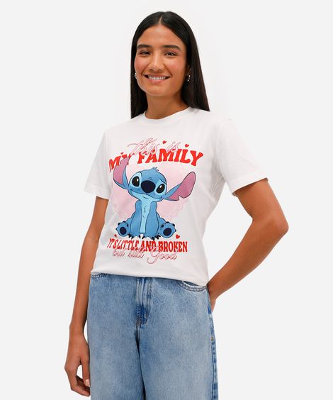 camiseta feminina de algodão manga curta stitch off white